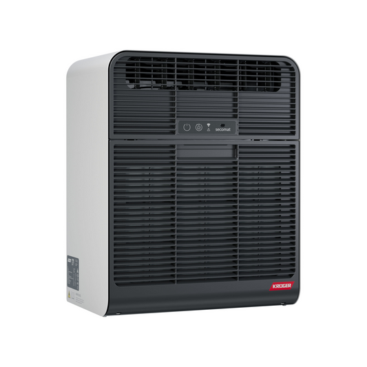 Krüger secomat 2 Wäschetrockner mit App-Konnektivität und wandmontierbarem Gehäuse aus Stahlblech.