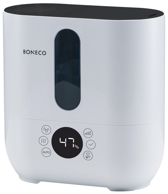Boneco U350 Ultraschall-Luftbefeuchter mit 500 ml/h Befeuchtungsleistung und 5 l Wasserbehälter.