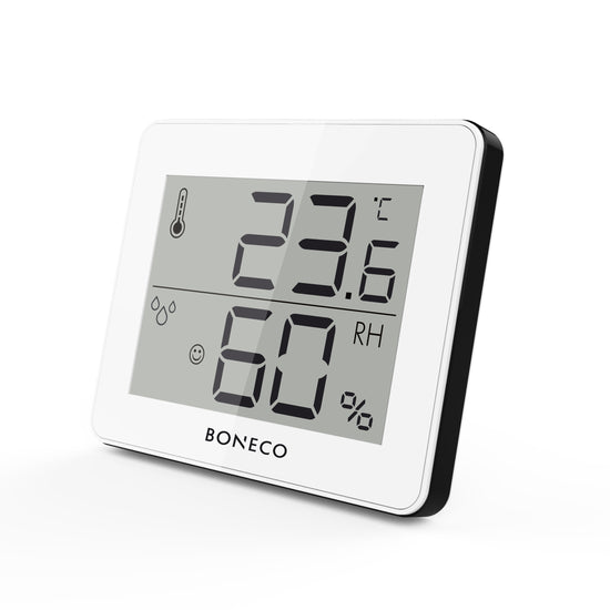 Boneco X200 Thermo-Hygrometer in elegantem Design, ideal für den privaten Gebrauch zur Messung von Temperatur und Feuchtigkeit.