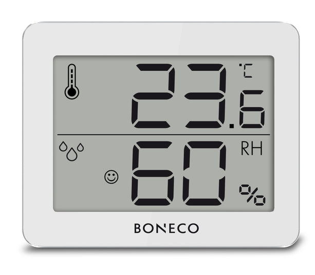 Boneco X200 Thermo-Hygrometer in kompakter Grösse zur präzisen Messung von Temperatur und Luftfeuchtigkeit.