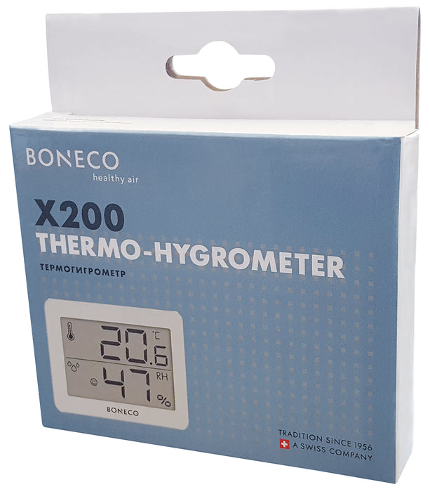 Boneco X200 Thermo-Hygrometer in kompakter Grösse für genaue Temperatur- und Feuchtigkeitsmessungen.
