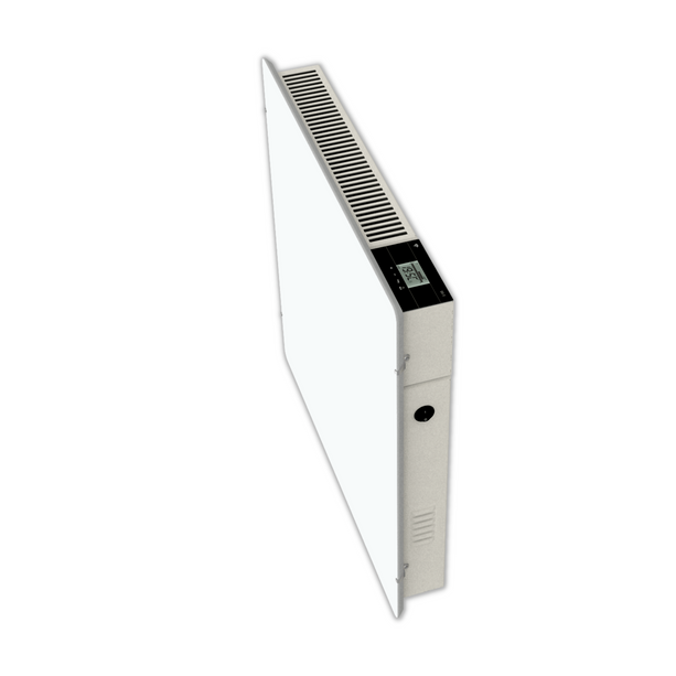 Climastar Avant WiFi 800 W Heizung in Weiss mit Steinoberfläche, hybrid für Infrarot und Konvektion.