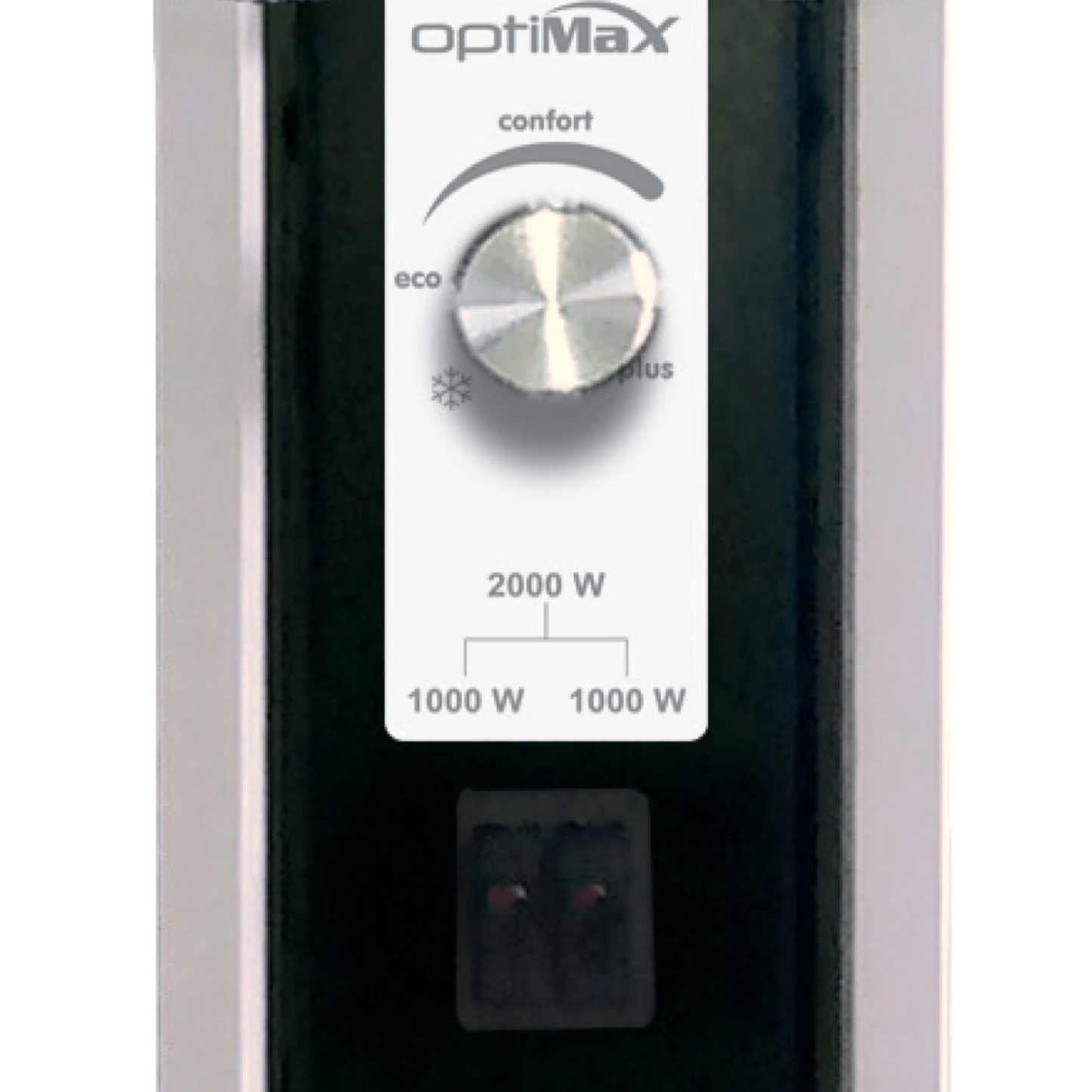 Climastar Optimax Infrarotheizung in Weiss mit Aluminiumgriff, mobil einsetzbar, 1000-2000 Watt Leistung.