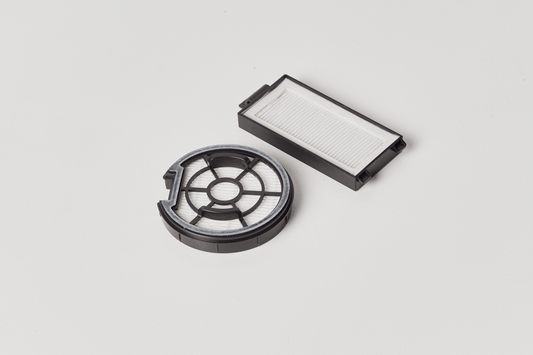 HEPA-Filterpack für ecoQ CleanVac Pro mit 2 runden und 1 rechteckigem Filter für staubfreie Abluft.