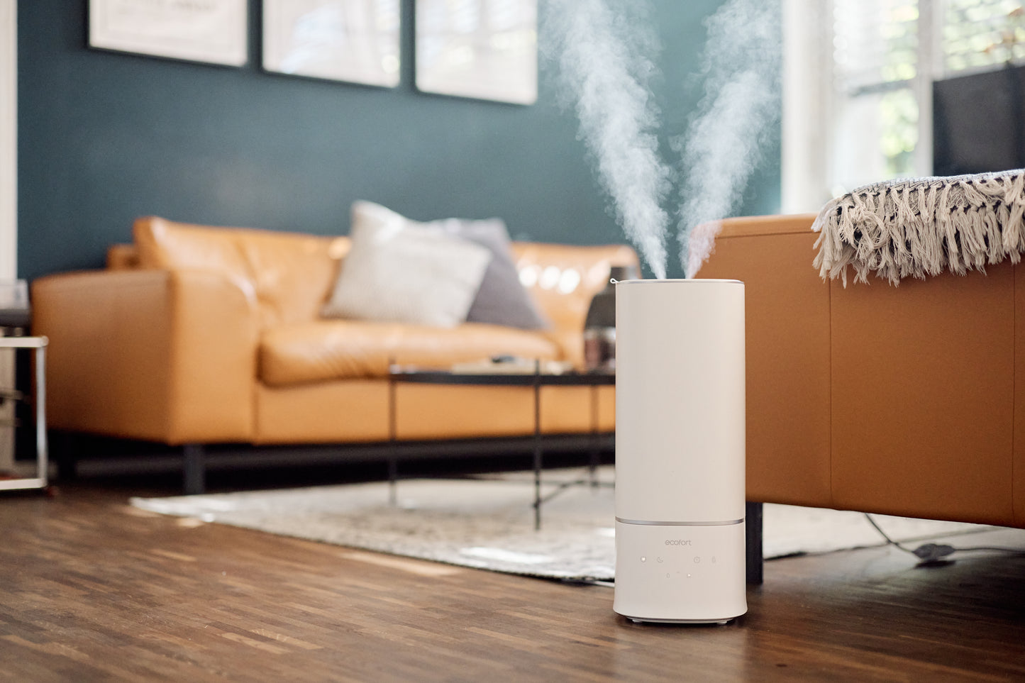 ecoQ HumidAir U400+: Ultraschall-Luftbefeuchter mit Hygrostat, 3 Stufen, 7-farbigem Licht und Wi-Fi Steuerung.