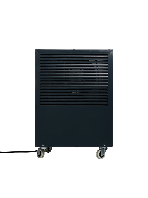 ecodry 425 Luftentfeuchter in Anthrazit mit 4 stabilen Lenkrollen und automatischer Abtauvorrichtung.