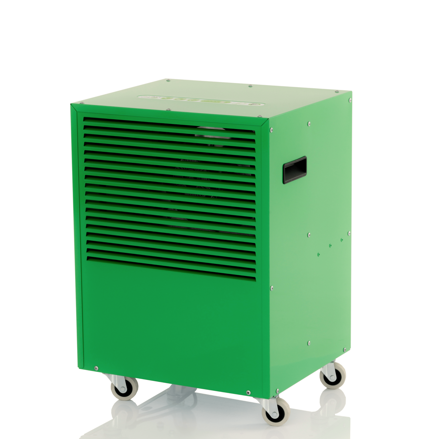 ecodry 425 Original Green Luftentfeuchter mit robustem Metallgehäuse und vier stabilen Lenkrollen.