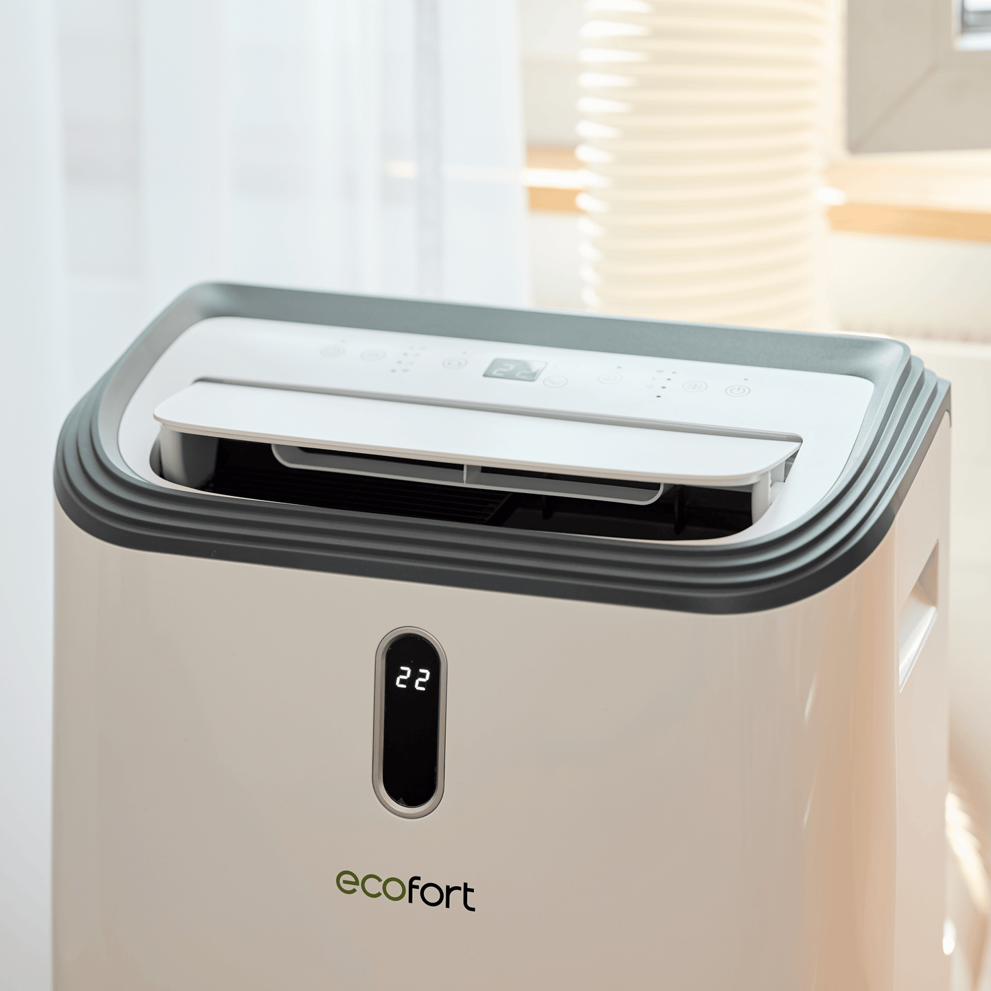 Modern & mobil: ecoQ CoolAir 16+ mit Wi-Fi, leiser Kühlleistung & Energieeffizienz – perfekt für Wohnungen & Büros.
