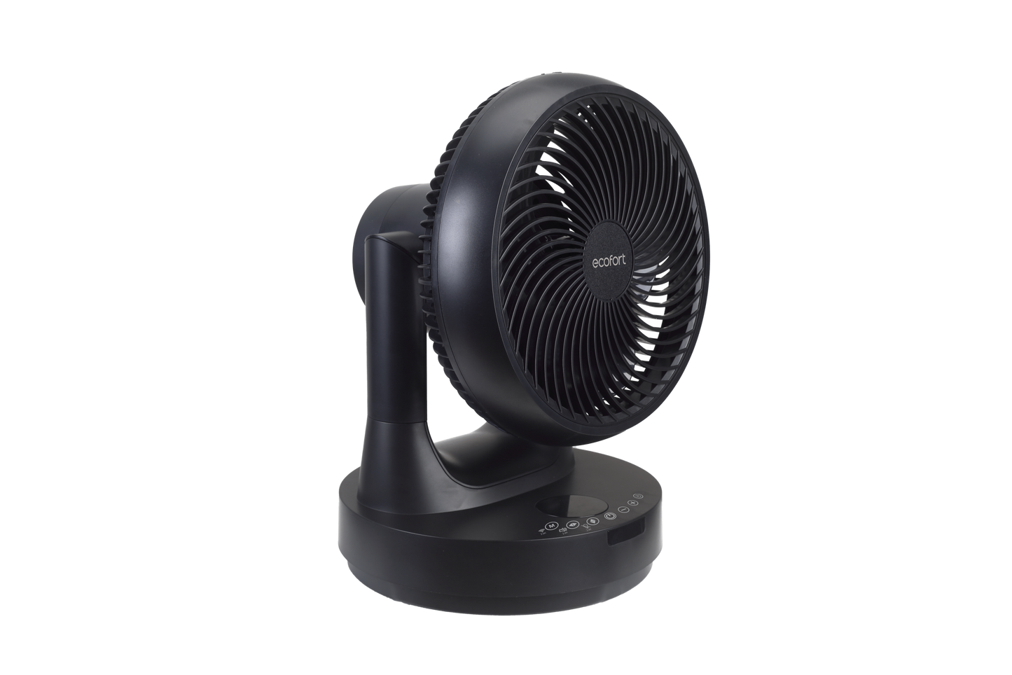 ecoQ SilentAir Tavo Tischventilator in Schwarz mit Smart-Modus und drei Steuerungsmöglichkeiten.