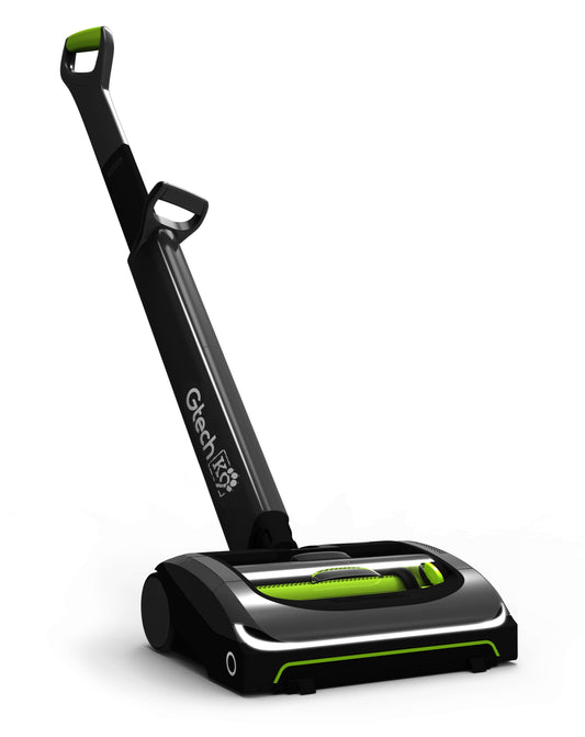 Kabelloser Gtech AirRam K9 Staubsauger mit integrierter Beleuchtung und waschbarem Dauerfilter für Tierhaarreinigung.