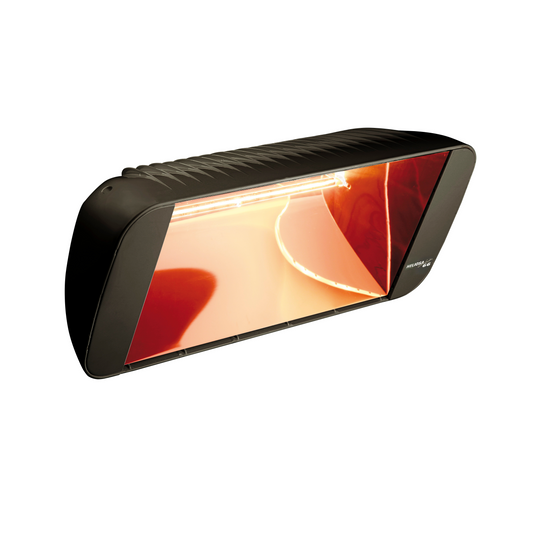 Heliosa 66 Amber Light Infrarot-Heizstrahler in Anthrazit, wandmontierbar, 2000 Watt Heizleistung, IPX5 wassergeschützt.