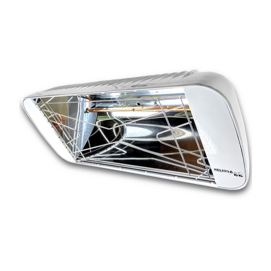 Heliosa 66 Amber Light Infrarot-Heizstrahler in Weiss, wandmontiert, IPX5 wassergeschützt, 2000 Watt Heizleistung.