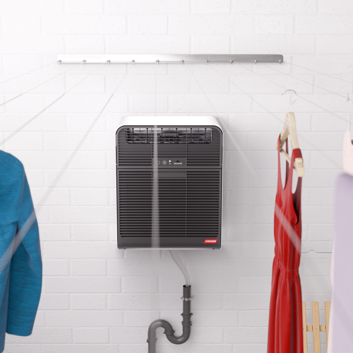 Krüger Secomat 2 Luftentfeuchter mit Wandmontage, energieeffizient, verstellbaren Luftausblaslamellen und intuitiver Bedienung.