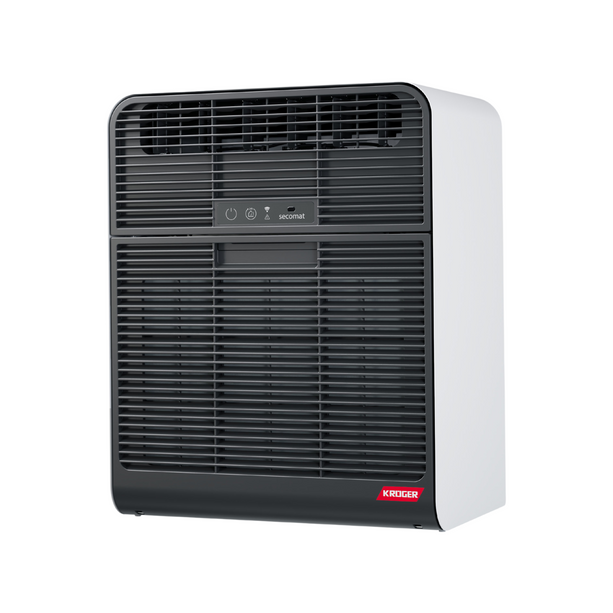 Krüger secomat 2 Luftentfeuchter mit App-Konnektivität und wandmontierbarem Gehäuse aus pulverbeschichtetem Stahlblech.