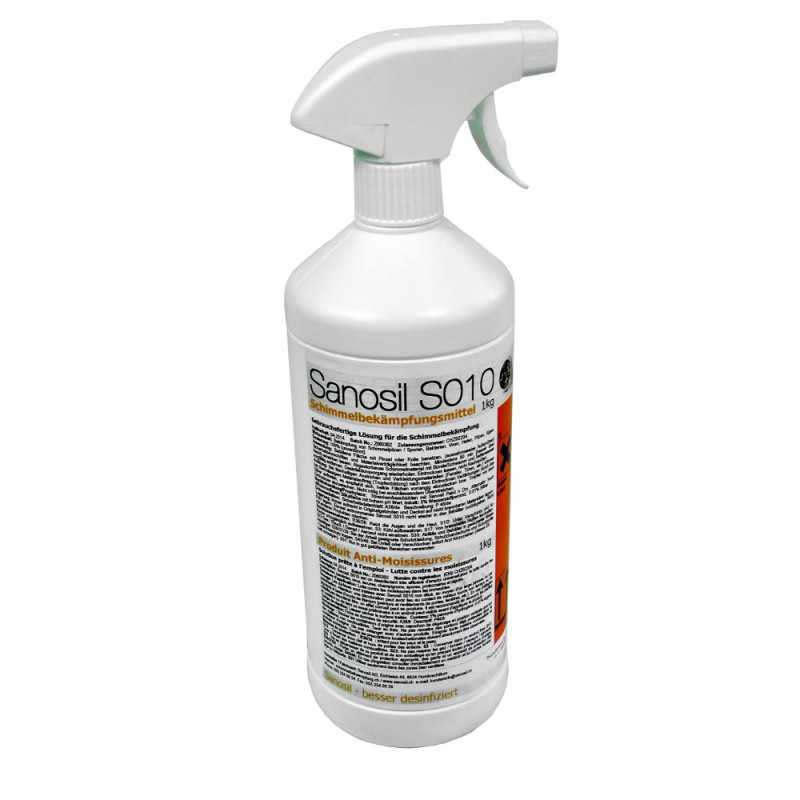 Sanosil S010 Schimmelentferner in 1kg Sprühflasche zur effektiven Schimmelbeseitigung.