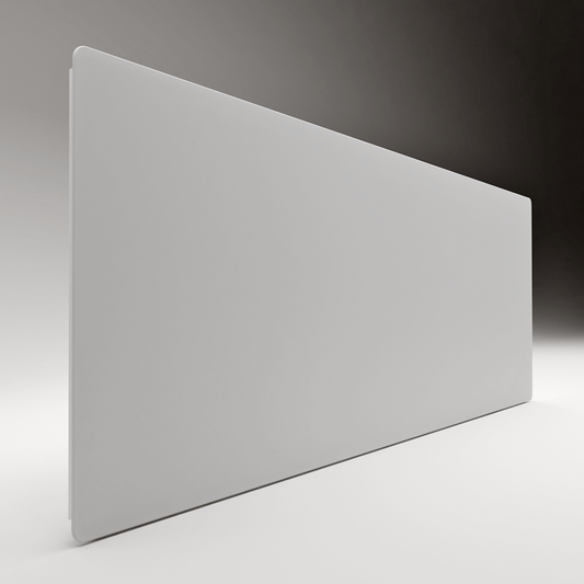 ZenSwiss Deluxe Infrarotpanel 800W in Matt Weiss, elegante Wandmontage mit Sicherheitsglas, Swiss Made.