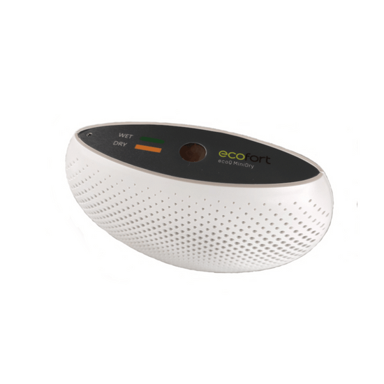 ecoQ MiniDry Luftentfeuchter mit 0,25 l Behältervolumen, 25 W Leistung und compactem Design für verschiedene Räume.