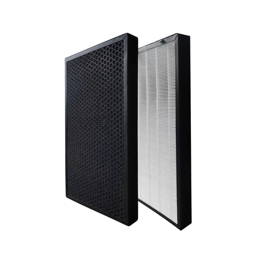 Zwei ecoQ CleanAir 800 plus HEPA- und Aktivkohlefilter in der Verpackung für Luftreiniger.