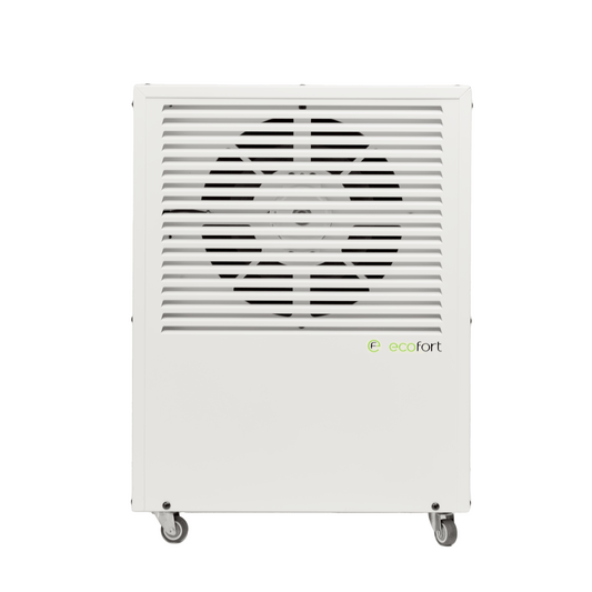 Der ecodry CaveMaster reguliert Feuchtigkeit präzise. In der Farbe Oyster White ergänzt er stilvoll jeden Weinkeller.