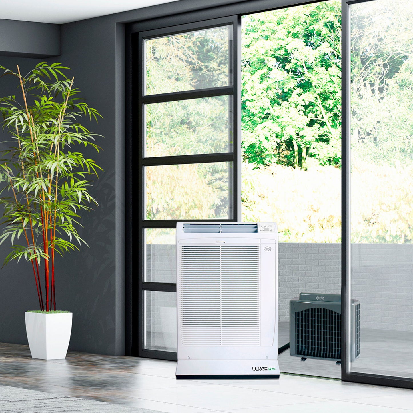 Argo Ulisse 13 DCI eco Wi-Fi Klimaanlage in weiss, mobile Split-Einheit für Kühlung und Entfeuchtung.