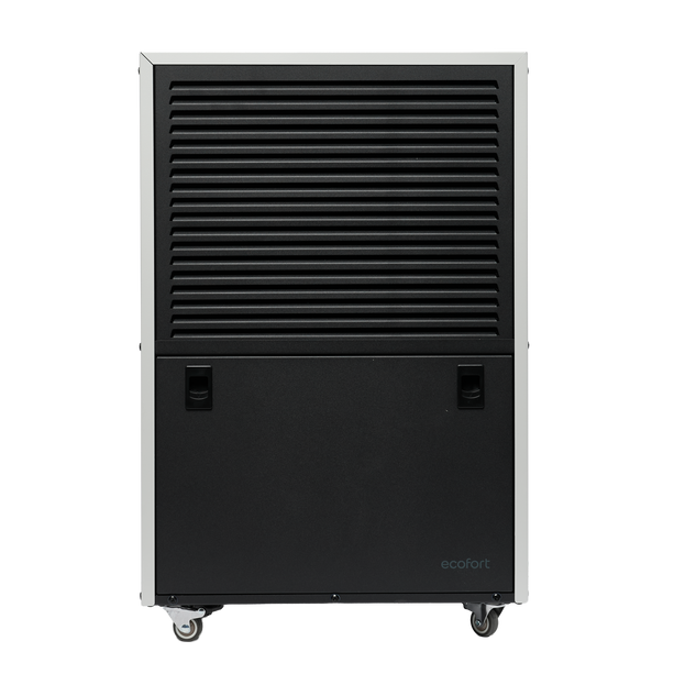 ecodry Neptun in Black in der Frontansicht. Kompakter Luftentfeuchter und Wäschetrockner für flexible Einsätze im Innenbereich.