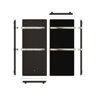 ZenSwiss furo Handtuchtrockner in Glanz Schwarz, hochwertig mit polierten Handtuchhaltern und integrierter Touch-Steuerung.