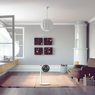 Boneco Air Shower F120 Ventilator mit elegantem Standfussdesign und manuell drehbarem Luftstrom.