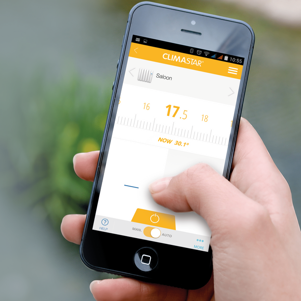 Climastar Avant 2000 W Hybridheizung in Dark Natura, energiesparend mit WiFi-Thermostat und eleganter Steinoberfläche.