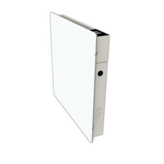 Climastar Avant WiFi 800 W Heizpanel in 50 x 50 cm, weisse Quarzoberfläche, für Hybridheizung geeignet.