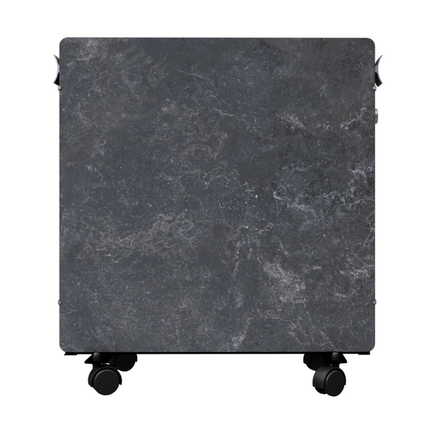 Climastar Optimax Dark Natura Heizgerät in modernem Design und flexiblem Einsatz, mit Aluminium-Griff und integriertem Thermostat.