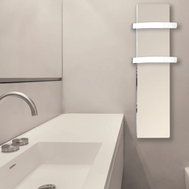 Handtuchtrockner Climastar Slim 500 Watt in Weiss Cashmere, 25 x 100 cm mit stilvollem Steindesign für effizientes Heizen.