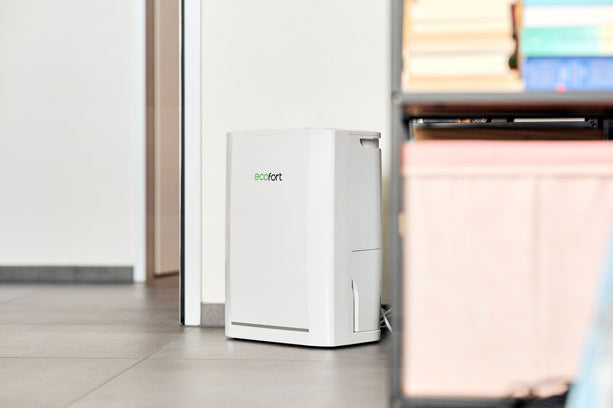 ecoQ DryAir 12L Luftentfeuchter mit Hygrostat, 2.5L Behälter, 130m³/h Luftumwälzung