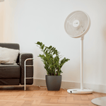 ecoQ SilentAir Grande Standventilator in elegantem Design, höhenverstellbar und leise im Betrieb.