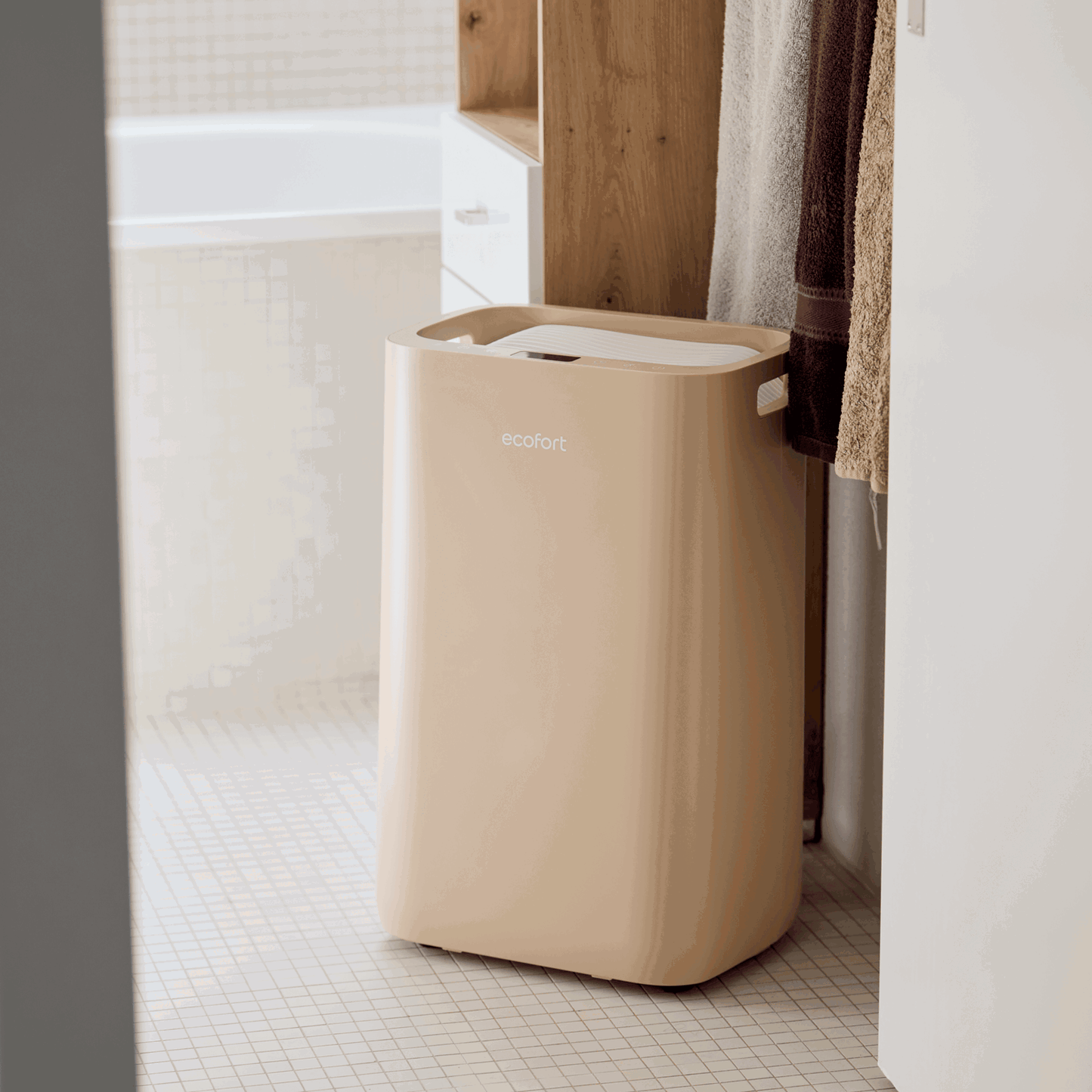 ecoQ DryAir 20L Energy Saver – Warm Sand, elegante Farbe, TCS Testsieger, leiser Raumentfeuchter mit hoher Leistung bis 50 m²