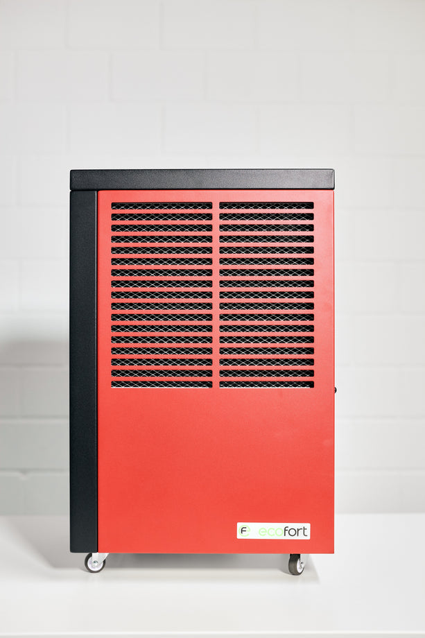 ecodry Neptun Luftentfeuchter in Ruby Red zur Feuchtigkeitskontrolle und Wäschetrocknung.