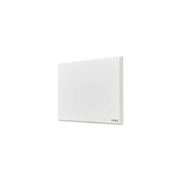 ecoheat Classic-T 300 Infrarotpanel an der Wand, mit integriertem Funk-Empfänger und ultra-flachem Design.