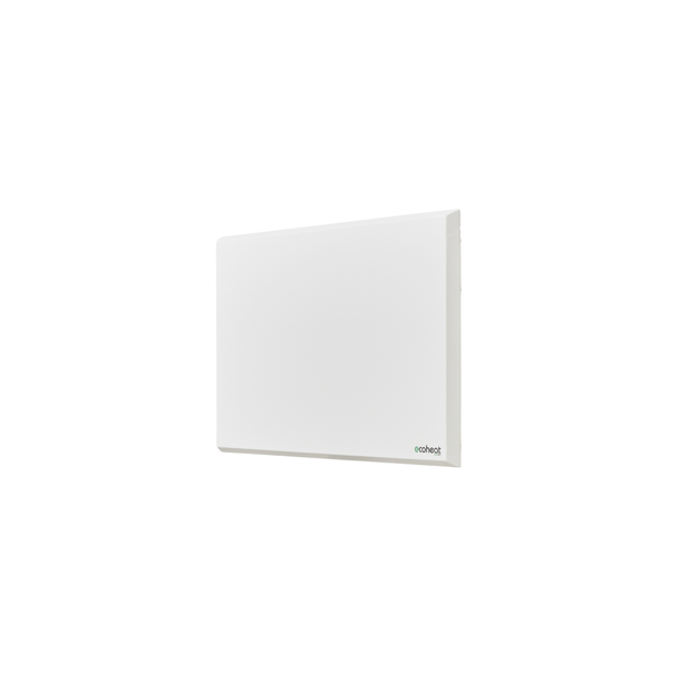 ecoheat Classic-T 300 Infrarotpanel an der Wand, mit integriertem Funk-Empfänger und ultra-flachem Design.