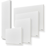 Infrarotheizung ecoheat Classic-T 450 mit integrierten Funk-Empfänger, ultra-flaches Design und Metalloberfläche.