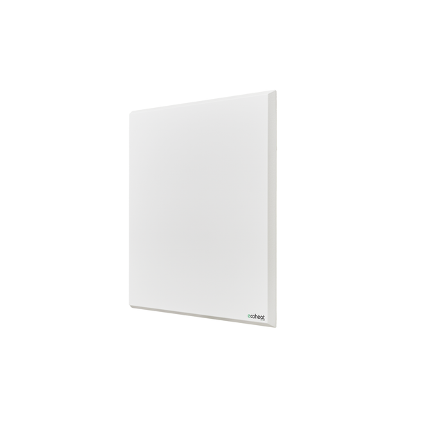 Wandmontiertes Infrarotheizpanel ecoheat Classic-T 450 in modernem, ultra-flachem Design, IP44, mit integriertem Funk-Empfänger.
