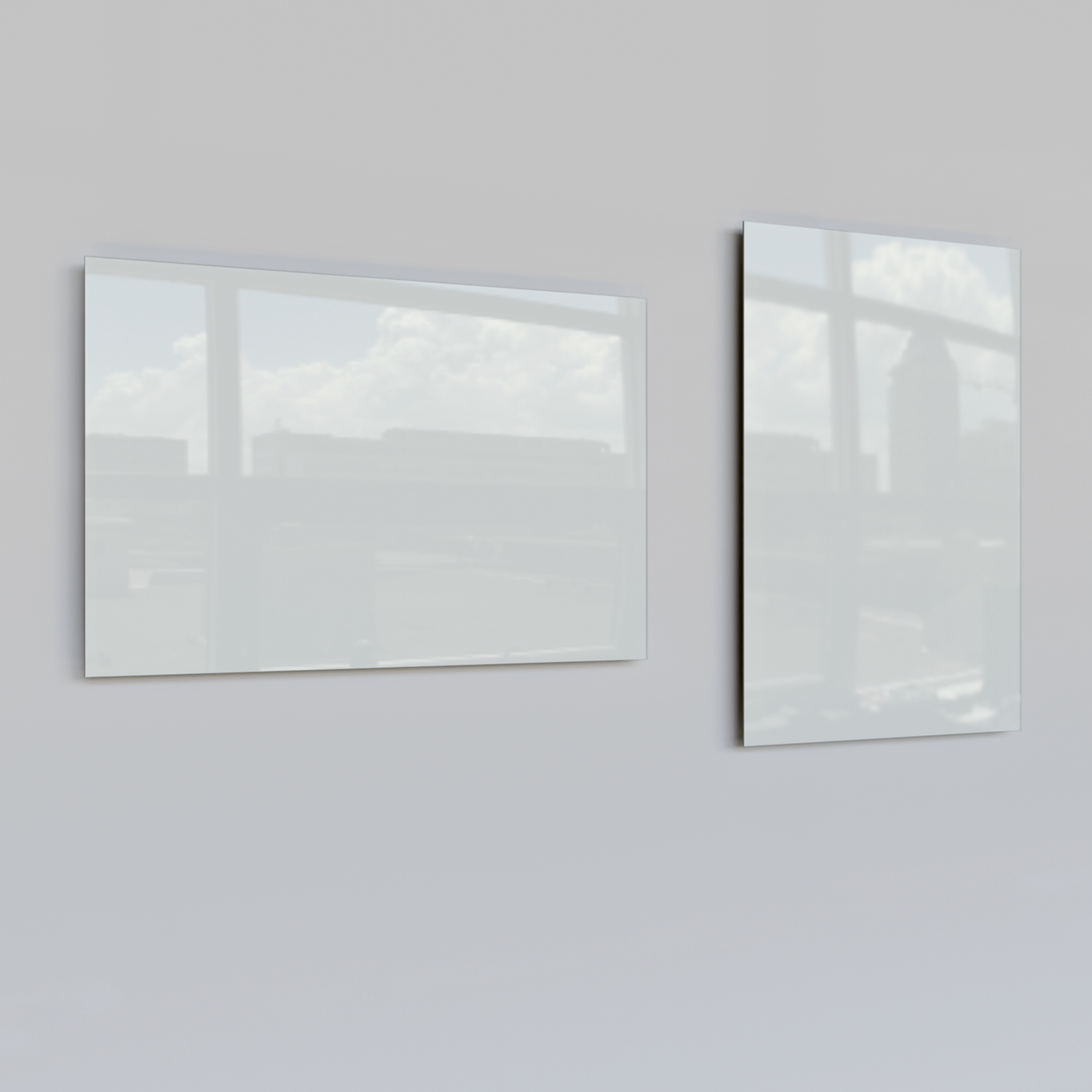 ecoheat Vetro Infrarot-Glasheizung in Weiss, 600 Watt, rahmenlos, glatte Glasoberfläche, Wandmontage.