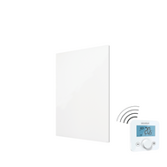 Stilvoll heizen mit Glas: ecoheat Vitrea 370 in feiner Satinierung. Für Wand- oder Deckenmontage – Qualität aus deutscher Fertigung.