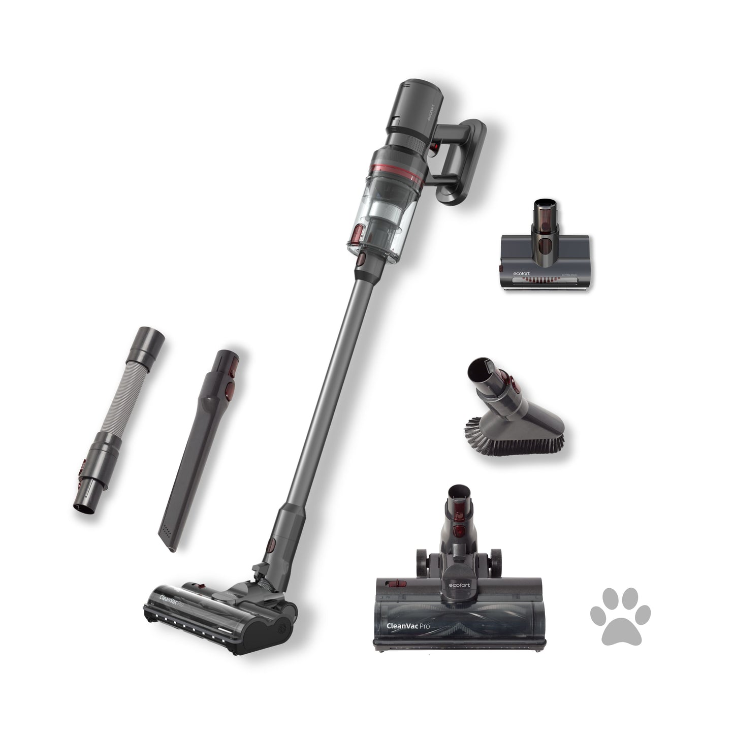 ecoQ CleanVac Pro Animal – leistungsstarker Akku-Staubsauger für Tierhaare, Teppiche und Hartböden, mit hoher Saugkraft und Powerbürste