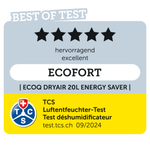 ecoQ DryAir 20L Energy Saver – Classic White, stromsparend und leise, Testsieger TCS, zuverlässiger Entfeuchter für Räume bis 50 m²