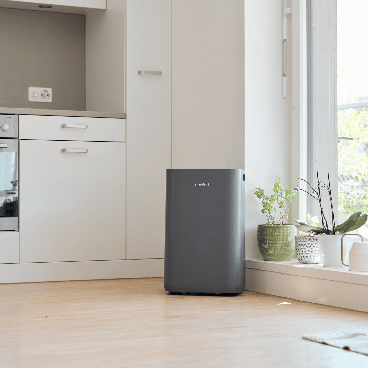 ecoQ DryAir 20L Energy Saver – Cool Gray, Testsieger TCS, stromsparender und zuverlässiger Luftentfeuchter, sehr leise, 50 m²