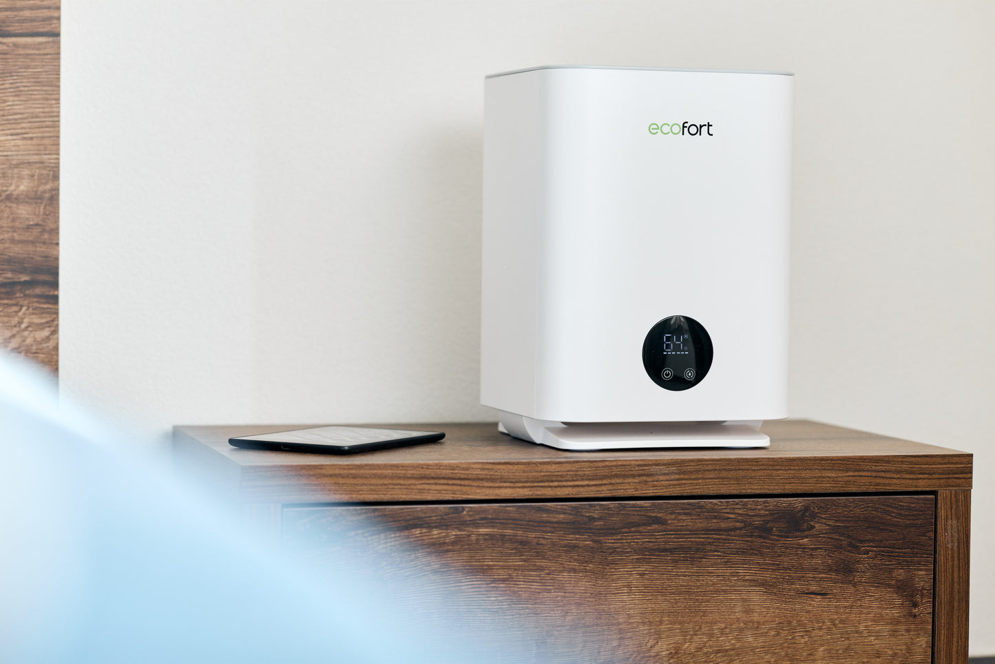 ecoQ HumidAir E250 Luftbefeuchter mit Hygrostat und Fernbedienung, kompakt und leise für Räume bis 35 m².