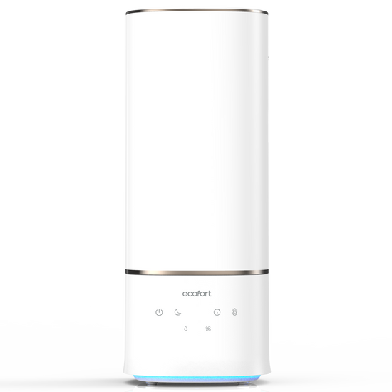 ecoQ HumidAir U400: ultraschall Luftbefeuchter mit Hygrostat, 3 Betriebsstufen und 7-farbigem Licht.