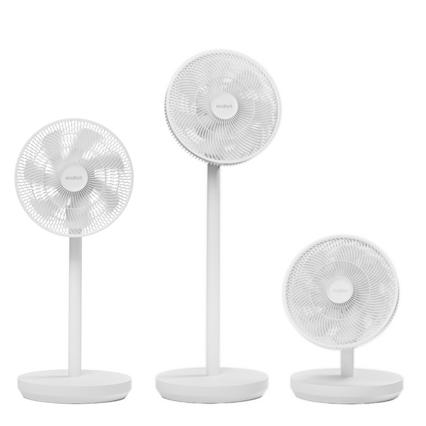 ecoQ SilentAir Due+: Leiser, höhenverstellbarer Turmventilator mit Akku. Steuerbar via App, Fernbedienung oder Bedienfeld – flexibel, kabellos, stilvoll.
