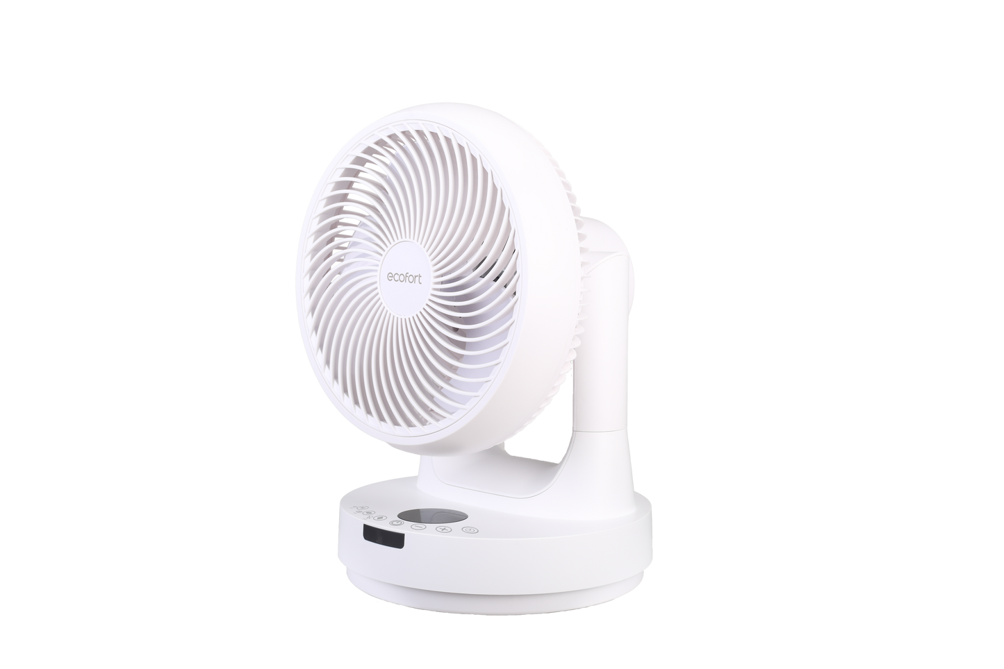 Tischventilator ecoQ SilentAir Tavo in Weiss, der leise Betriebsarten für erfrischende Luft bietet.