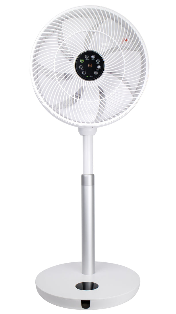 ecoQ SilentAir Uno Standventilator mit Höhenverstellung, Timer und ultra-leisem Betrieb ab 20 Dezibel.