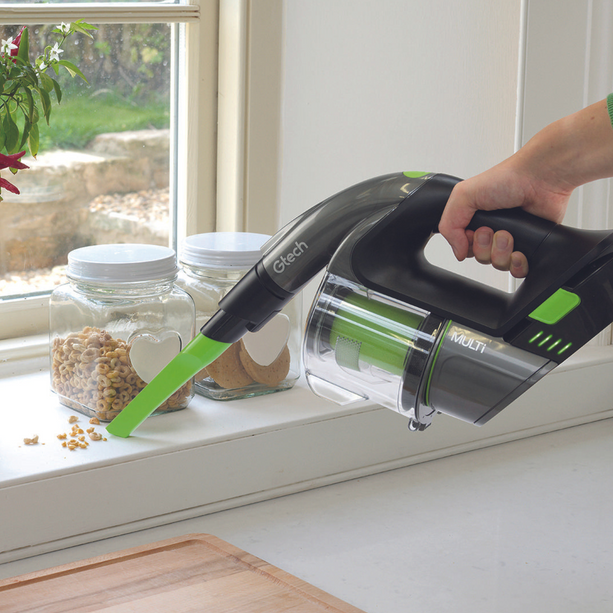 Gtech Multi TE kabelloser Staubsauger mit waschbarem Dauerfilter, leistungsstark und einfach zu bedienen.